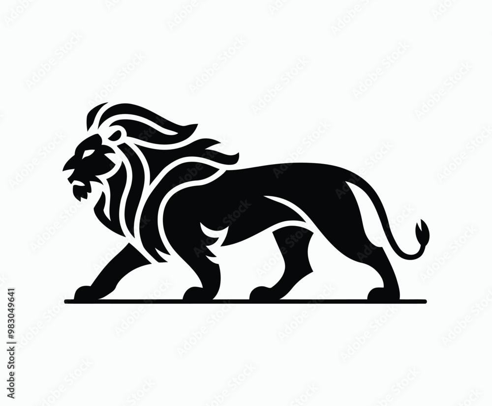 Obraz premium Wild majestic lion silhouette EPS vector file animal illustration template on a white background