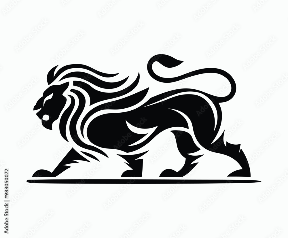 Fototapeta premium Wild majestic lion silhouette EPS vector file animal illustration template on a white background