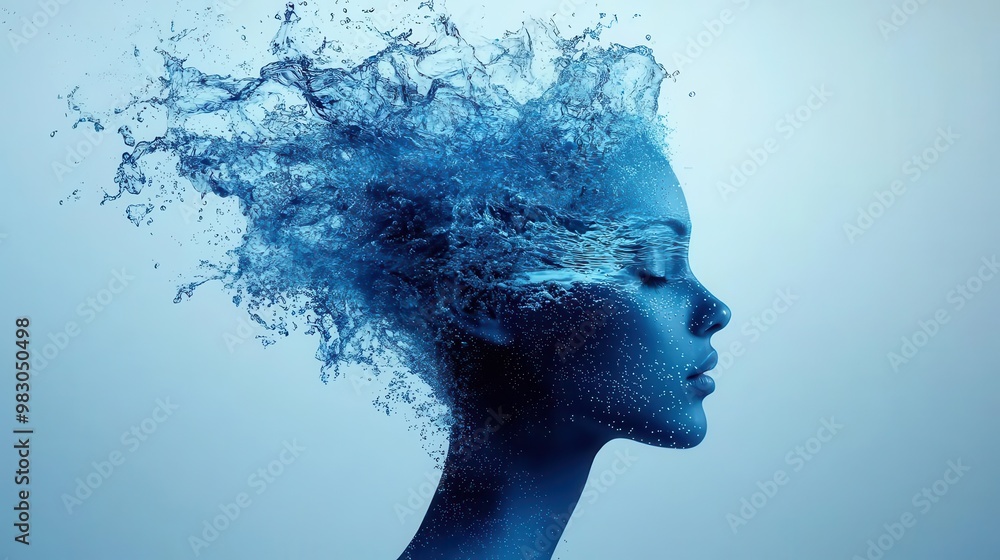 Abstract representation of thoughts, water splash, serene blue tones. Abstract representation of thoughts, water splash, serene blue tones.