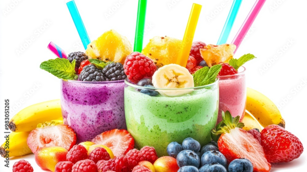 smoothie with berries, banana, and fresh fruit in a glass bowl on a white background, healthy fresh fruit and vegetable smoothies isolated on white background smoothie with berries, banana, and fresh fruit in a glass bowl on a white background, healthy fresh fruit and vegetable smoothies isolated on white background