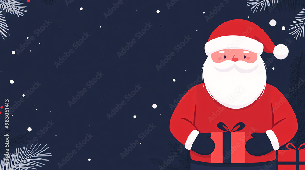 Santa Claus with a gift on a festive background with snowflakes. Santa Claus with a gift on a festive background with snowflakes.