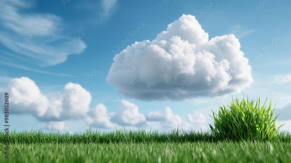 Green grass with fluffy clouds against a blue sky, serene outdoor landscape. Green grass with fluffy clouds against a blue sky, serene outdoor landscape.