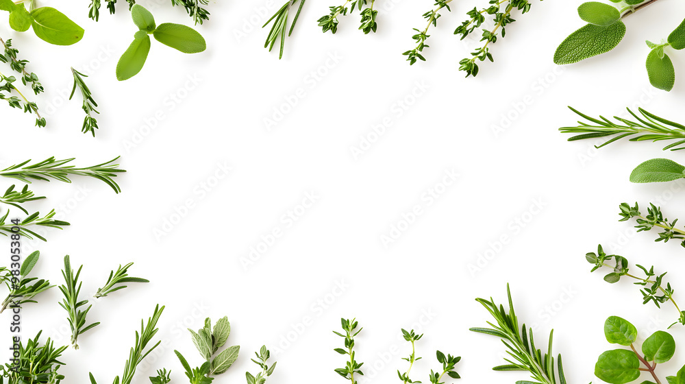 Fresh Green Herbs on White Background - Nature and Health Concept Fresh Green Herbs on White Background - Nature and Health Concept