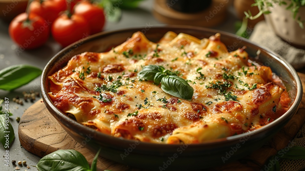 Delicious Lasagna with Melted Cheese and Basil Delicious Lasagna with Melted Cheese and Basil