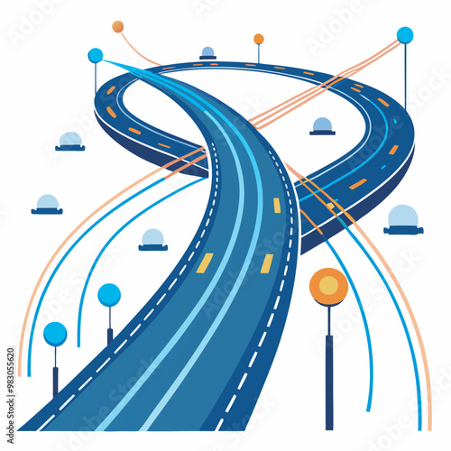 Connecting Communities: Fiber Optic Networks Across Highways and Towns Illustrator Artwork