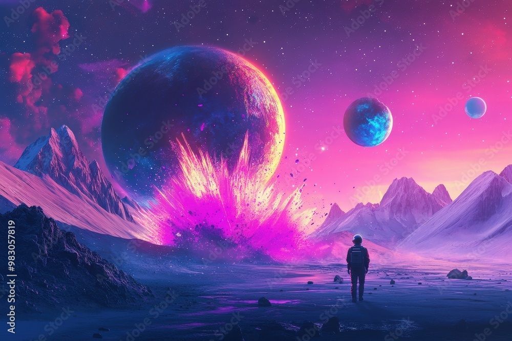 Futuristic cyborg in neon cityscape - generative ai. Beautiful simple AI generated image Futuristic cyborg in neon cityscape - generative ai. Beautiful simple AI generated image