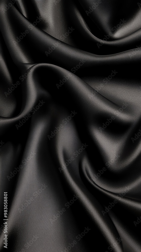 Obraz premium A close-up of luxurious black satin fabric, showcasing its smooth texture and elegant sheen, perfect for fashion and decor.