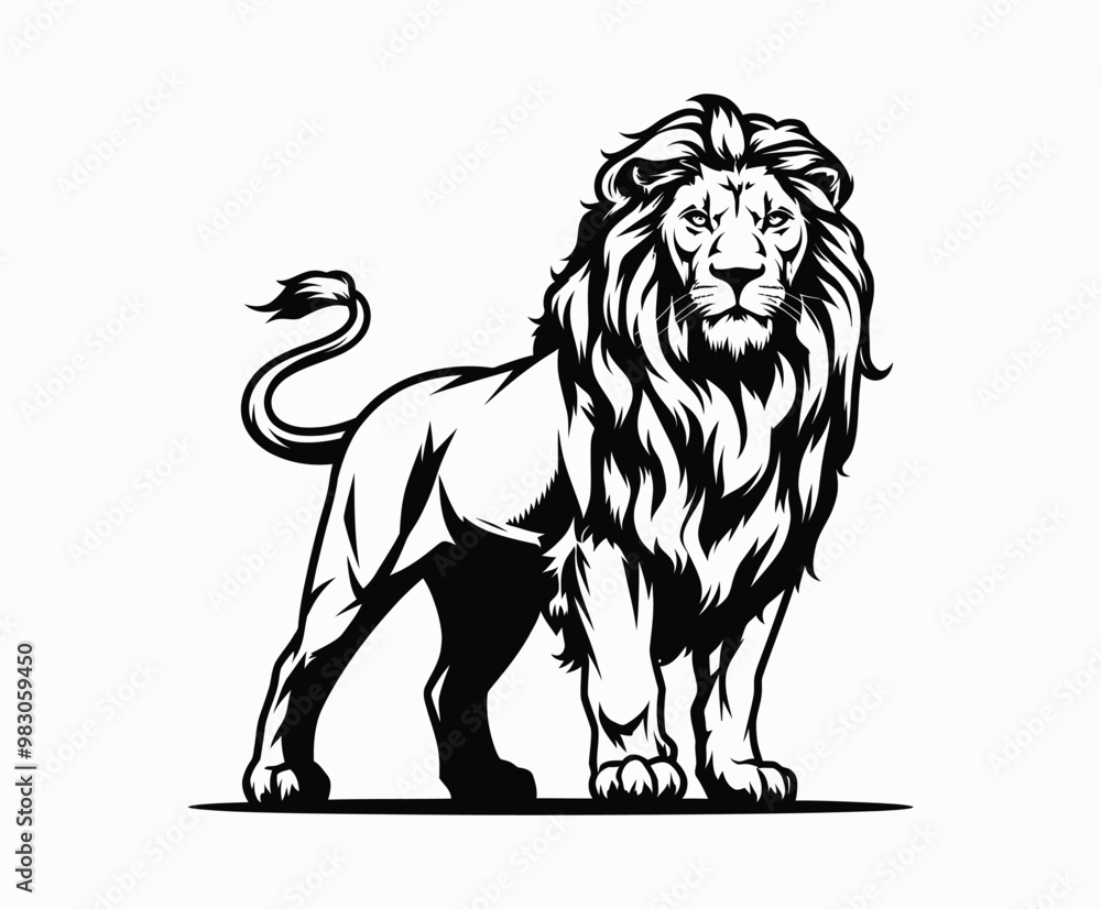 Fototapeta premium Wild majestic lion silhouette EPS vector file animal illustration template on a white background