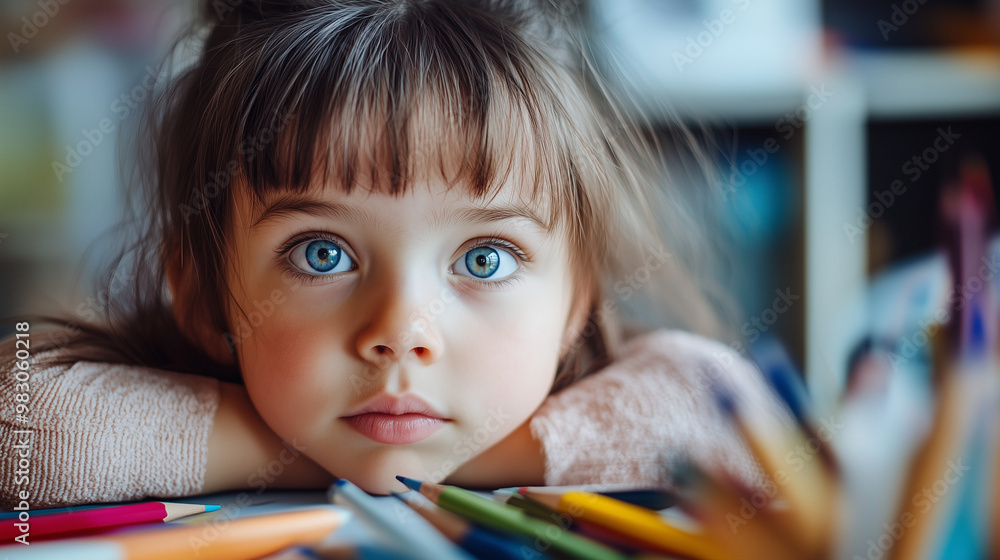 Child with Heterochromia Doing Homework Child with Heterochromia Doing Homework