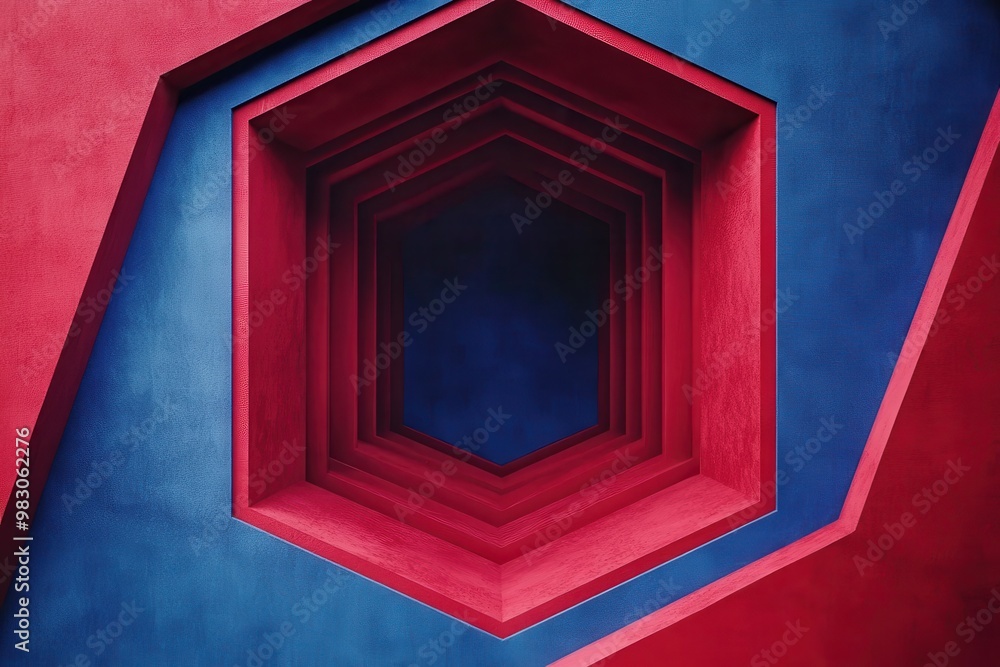 Flexible red and blue design showcasing half dozen areas with a big central hexagon shape Flexible red and blue design showcasing half dozen areas with a big central hexagon shape