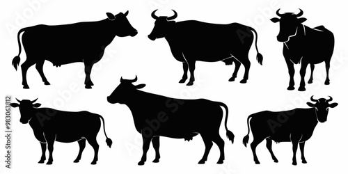 cow vector silhouette, silhouette cow in different styles silhouette