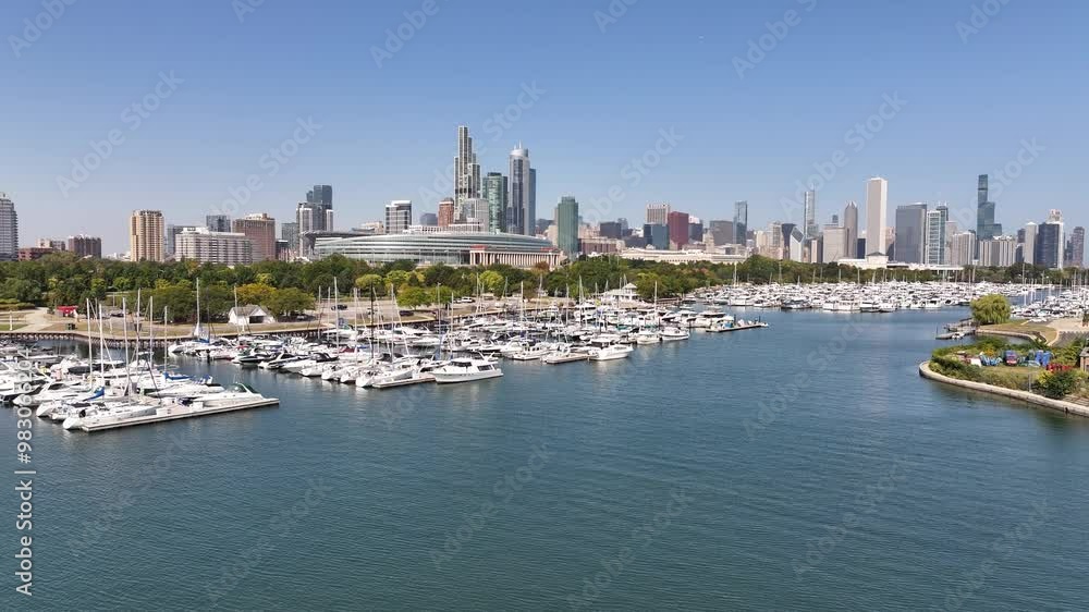 Aerial view of Chicago lakefront city skyline Aerial view of Chicago lakefront city skyline