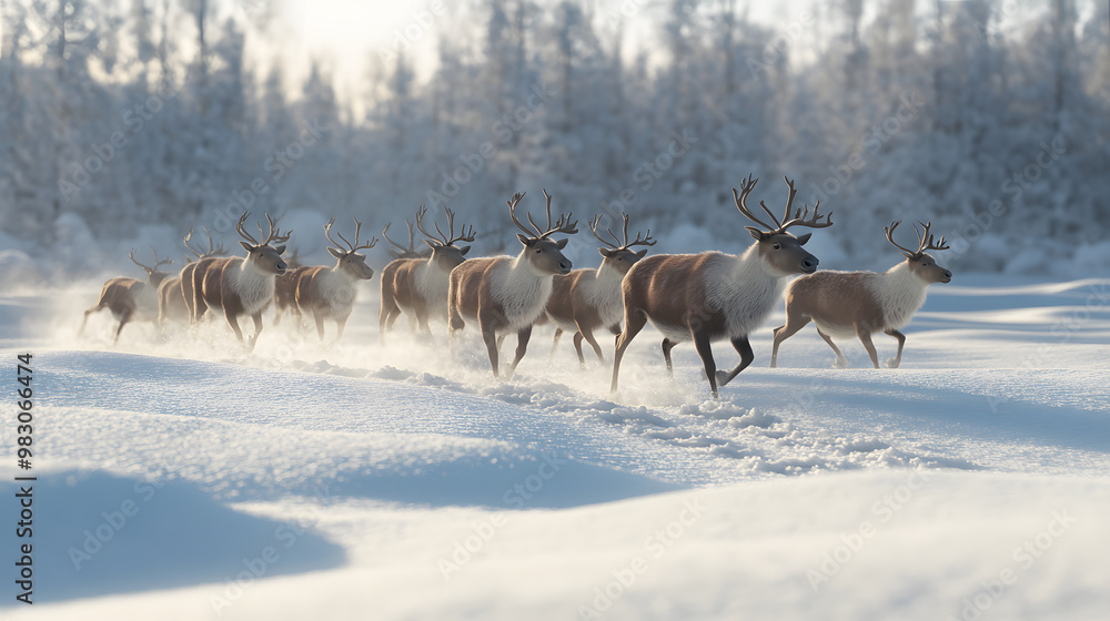 Caribou Migrating Across the Snow Caribou Migrating Across the Snow