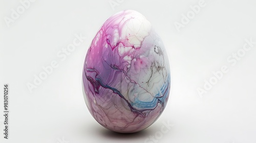 A close-up of an Easter egg with a marble pattern on a white background