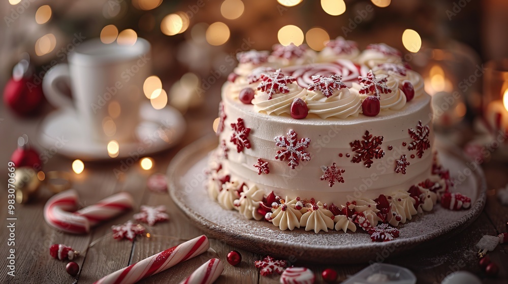 Christmas Cake with Peppermint Decorations Christmas Cake with Peppermint Decorations