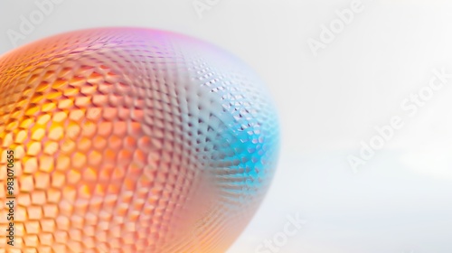 A close-up of an Easter egg with a gradient color pattern on a white background