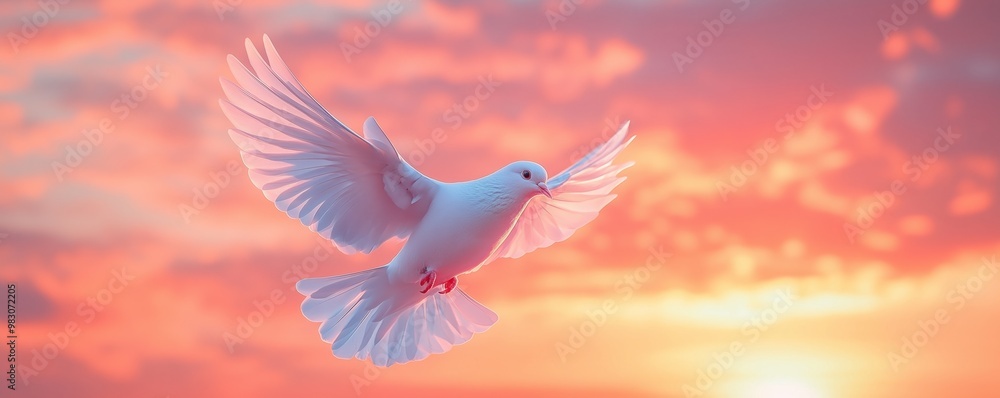 Obraz premium A bird soars into the sunset, surrounded by beautiful colors of the evening sky