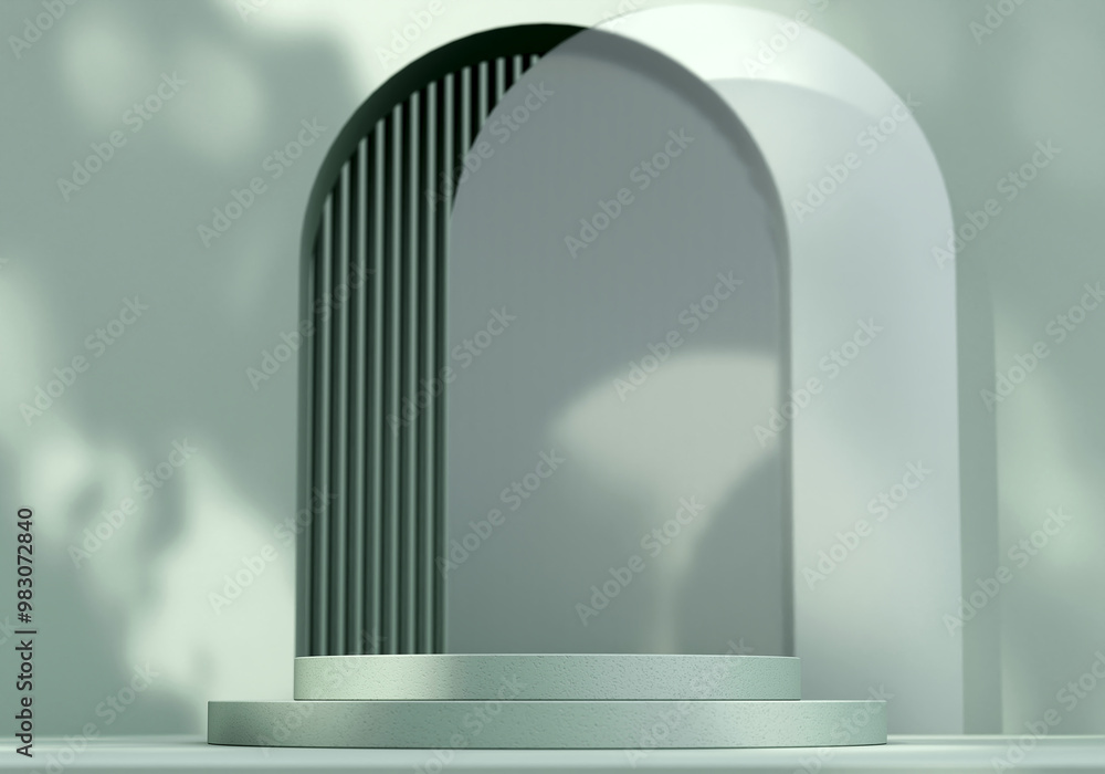 Podium, stand, showcase on green background. Mock up scene. Podium, stand, showcase on green background. Mock up scene.