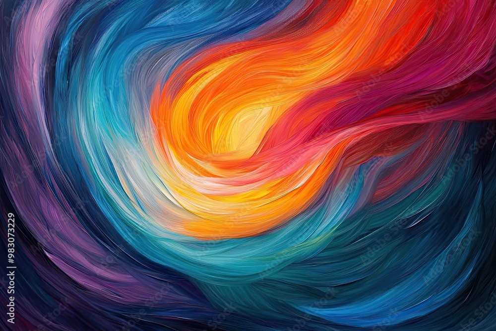 Abstract painting of swirling, vibrant colors flowing together, symbolizing harmony and balance within the mind Abstract painting of swirling, vibrant colors flowing together, symbolizing harmony and balance within the mind