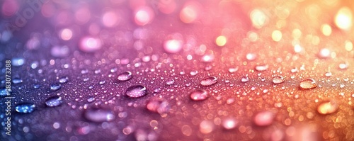 Close-up of water droplets on a rainbow-colored background. Banner, wallpaper, background