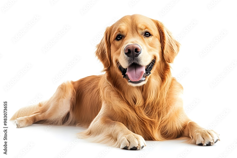 Adorable golden retriever puppy posing on white background with playful expression Adorable golden retriever puppy posing on white background with playful expression