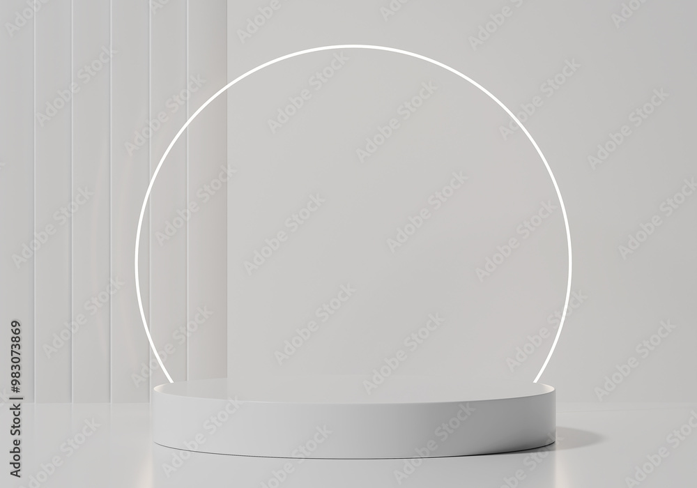 A podium is decorated with a circle on a matching light background A podium is decorated with a circle on a matching light background