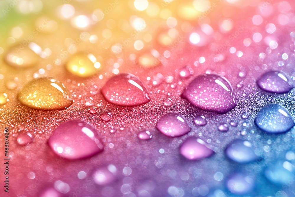 Close-up of water droplets on a rainbow-colored background. Banner, wallpaper, background Close-up of water droplets on a rainbow-colored background. Banner, wallpaper, background