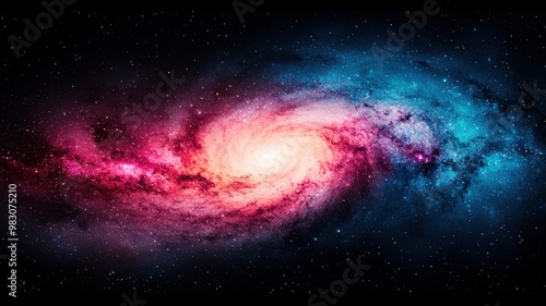 A stunning spiral galaxy with vibrant colors swirling against a deep space backdrop.