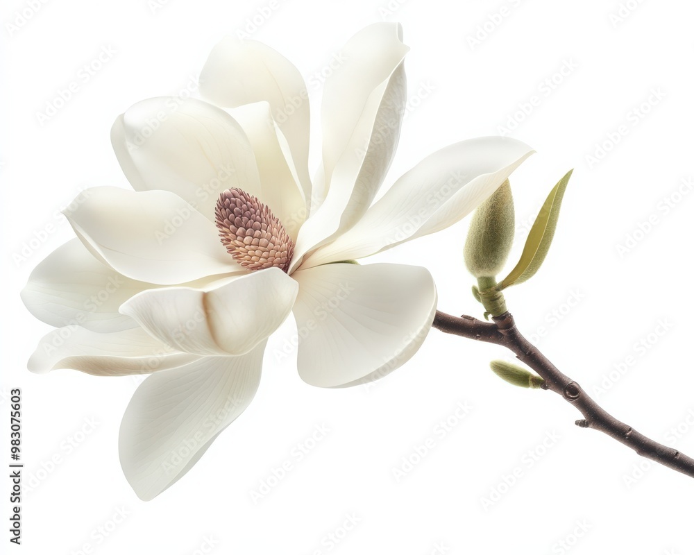 Fototapeta premium White Magnolia Flower Isolated. Tender Bloom of White Magnolia in Nature