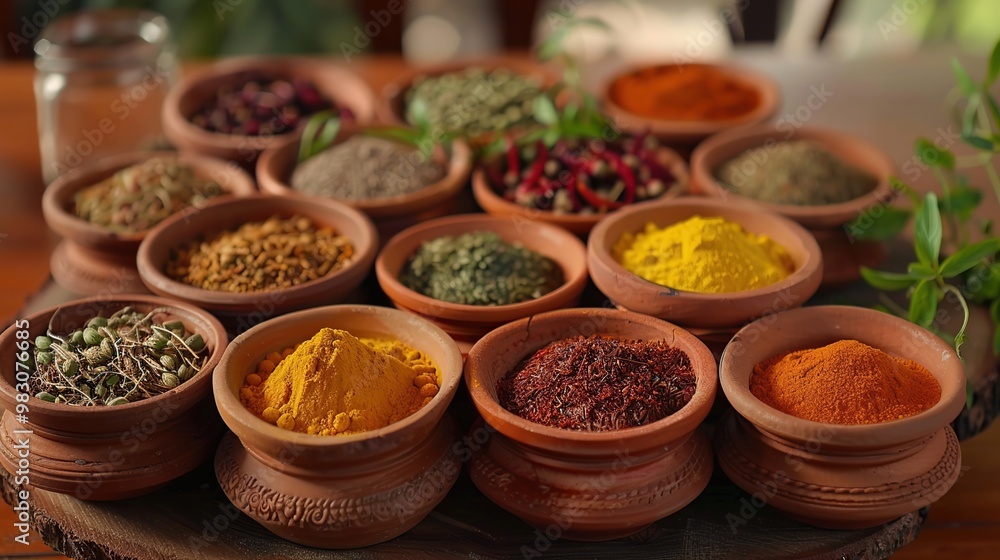 Assortment of Spices in Clay Bowls Assortment of Spices in Clay Bowls