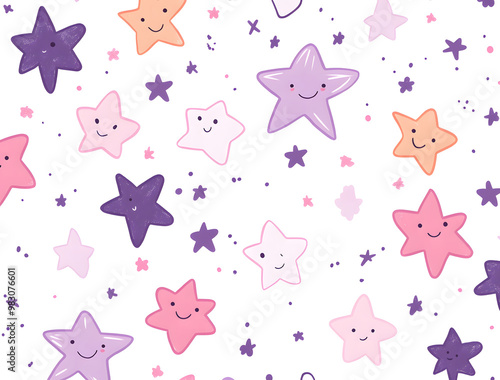 Seamless Pattern of Pastel Stars - Pink and Purple Decorative Background