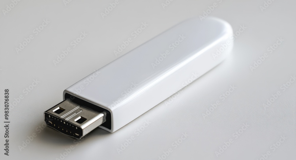 White USB Flash Drive Isolated on White Background. Pocket-Sized USB Stick in White and Black Colors White USB Flash Drive Isolated on White Background. Pocket-Sized USB Stick in White and Black Colors