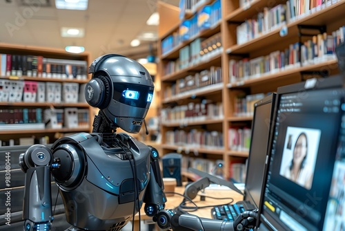 Humanoid Robot Using Headphone While Video Conferencing On Computer