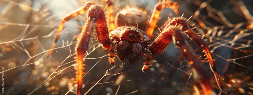 Fototapeta premium Close-up of Spider in Web with Nature Background