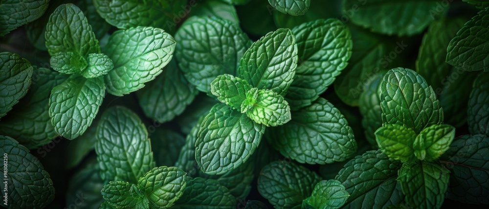 Fresh Green Mint Leaves Close Up Background Fresh Green Mint Leaves Close Up Background