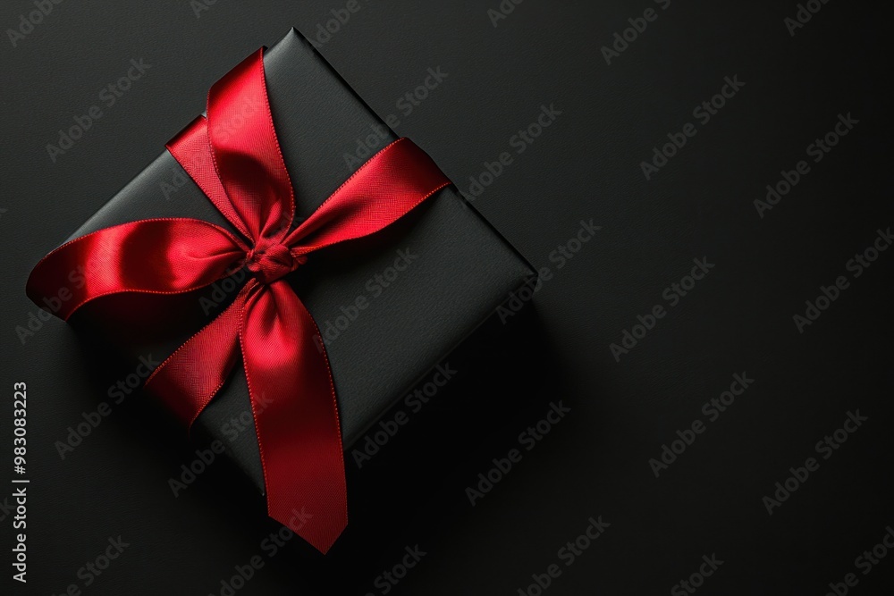 Black Gift Box with Red Satin Ribbon Bow Black Gift Box with Red Satin Ribbon Bow