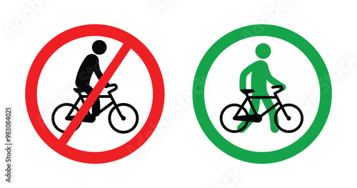 no cycling bicycle bike permitted dismount sign symbol set of 2 simple vector on transparent background