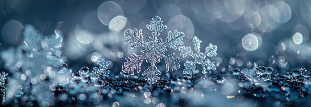 Beautiful Snowflakes on a Glittering Surface Beautiful Snowflakes on a Glittering Surface