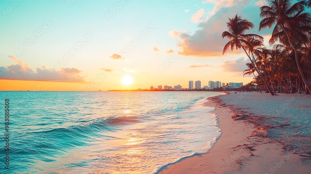 A beautiful beach with a palm tree in the background A beautiful beach with a palm tree in the background