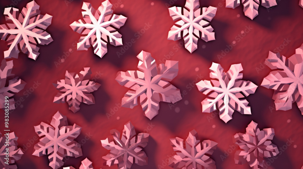 Illustration of snowflakes on a maroon background Illustration of snowflakes on a maroon background
