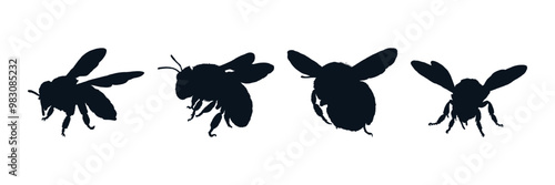 Bee silhouette collection vector illustration