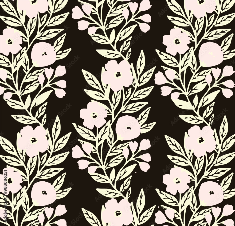 Flowers seamless pattern. vector illustration. Abstract flowers, floral vector with leaves Flowers seamless pattern. vector illustration. Abstract flowers, floral vector with leaves