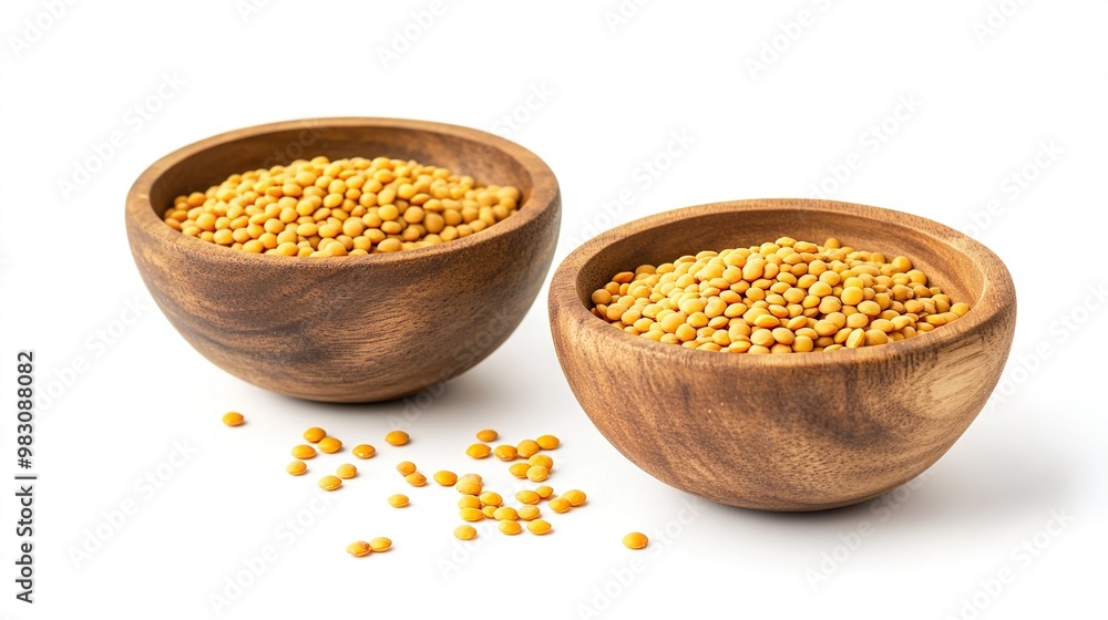 Two wooden bowls filled with yellow beans Two wooden bowls filled with yellow beans