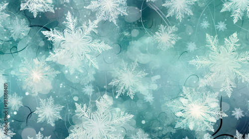 Wallpaper Mural Illustration of snowflakes on a aqua background Torontodigital.ca