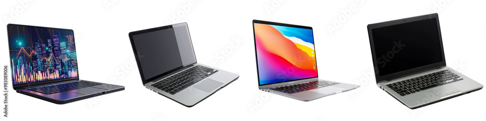 Collection of modern laptops computer isolated on transparent or white background Collection of modern laptops computer isolated on transparent or white background