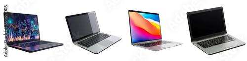 Collection of modern laptops computer isolated on transparent or white background