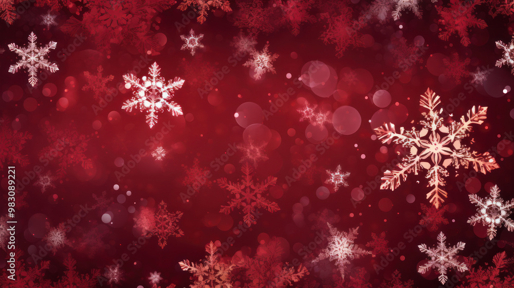 Illustration of snowflakes on a dark red background Illustration of snowflakes on a dark red background