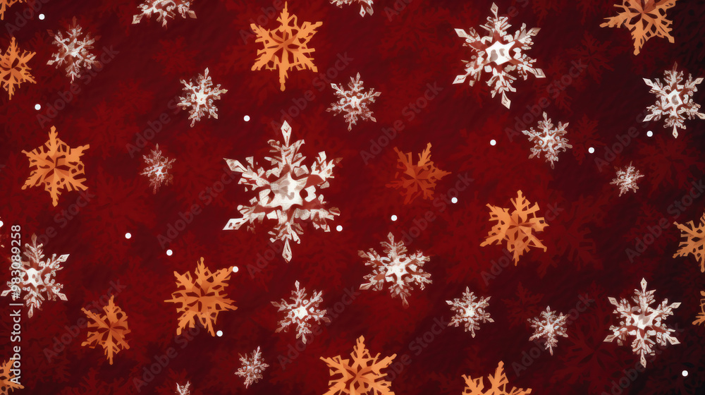 Illustration of snowflakes on a dark red background Illustration of snowflakes on a dark red background