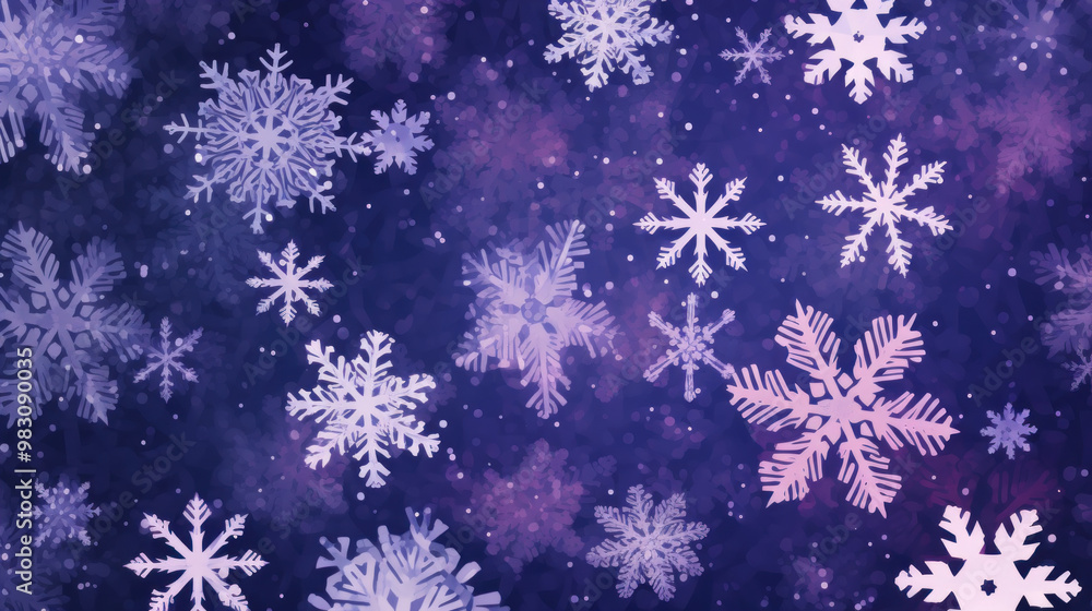 Illustration of snowflakes on a dark purple background Illustration of snowflakes on a dark purple background