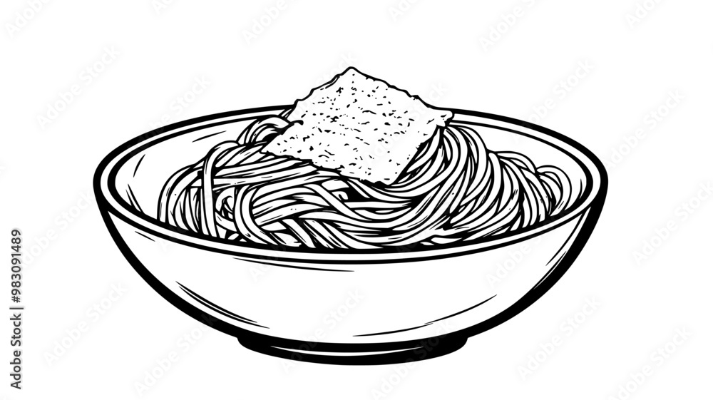 Bowl of spaghetti carbonara, twirled neatly, with a garnish of grated cheese, food vector graphic Bowl of spaghetti carbonara, twirled neatly, with a garnish of grated cheese, food vector graphic